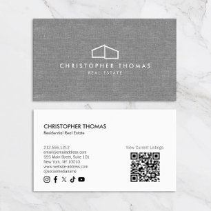 Modern Home Logo Vastgoed Grijs Linnen QR-code Visitekaartje