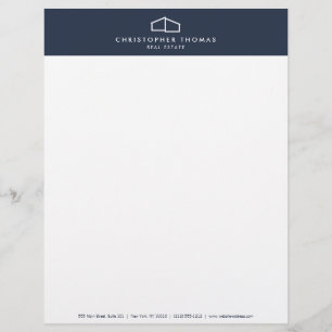 Modern Home Logo Vastgoed, Realtor Navy Blue Briefhoofd
