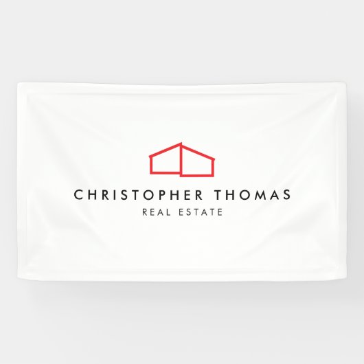 Modern Home Logo Vastgoed, Realtor Rood/Wit Spandoek (Horizontaal)