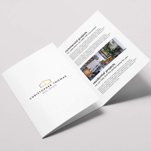 Modern Home Logo Vastgoed Wit/Goud Brochure Drieluik Kaart