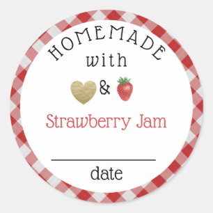 Modern Homemade Strawberry Jam Gingham Ronde Sticker