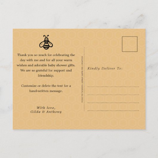 Modern Honey Bee Baby shower Dank u Briefkaart (Achterkant)