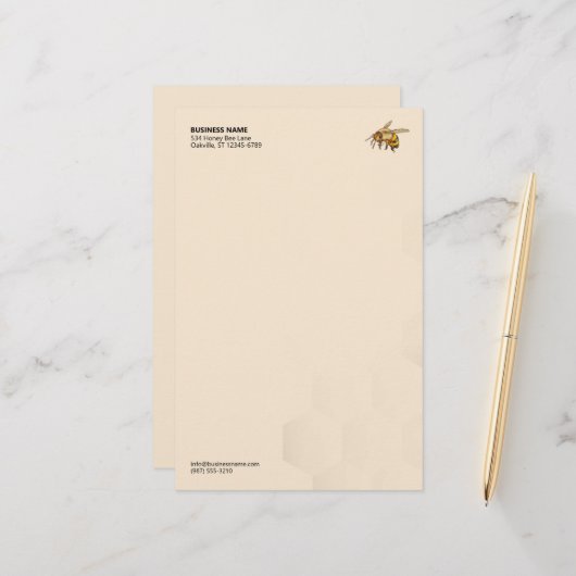 Modern Honey Bee Logo Honeycomb Watermark Briefpapier (Voorkant / Achterkant in situ)