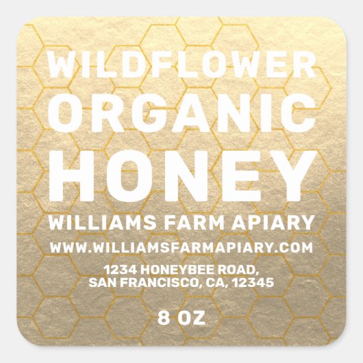 Modern Honey Jar Label Honeybee Apiary Gold (Voorkant)