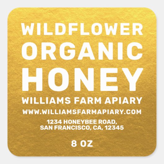 Modern Honey Jar Label Honeybee Apiary Gold (Voorkant)