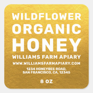 Modern Honey Jar Label Honeybee Apiary Gold