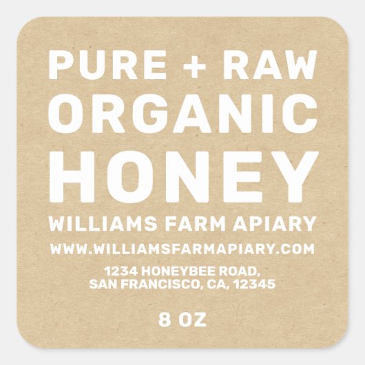 Modern Honey Jar Label Honeybee Apiary Kraft (Voorkant)
