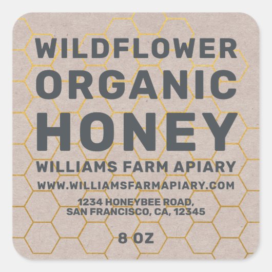 Modern Honey Jar Label Honeybee Apiary Kraft Paper (Voorkant)