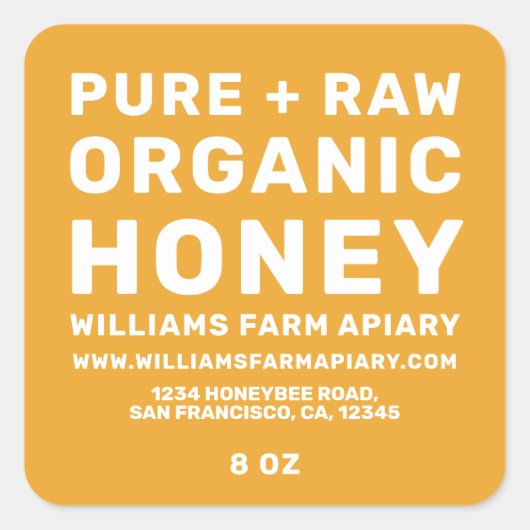Modern Honey Jar Label Honeybee Apiary Yellow (Voorkant)