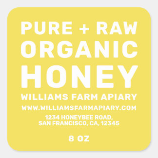 Modern Honey Jar Label Honeybee Apiary Yellow
