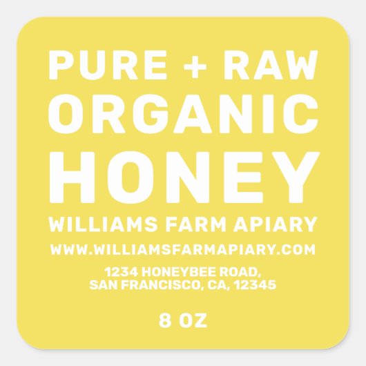 Modern Honey Jar Label Honeybee Apiary Yellow (Voorkant)