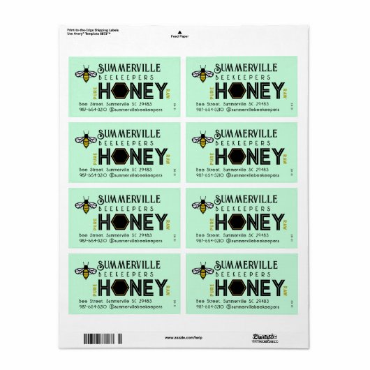 Modern Honey Label met Hexagon Border en Bee (Full Sheet)
