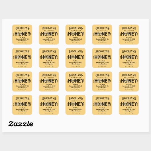 Modern Honey Label met Hexagon Border en Bee (Vel)