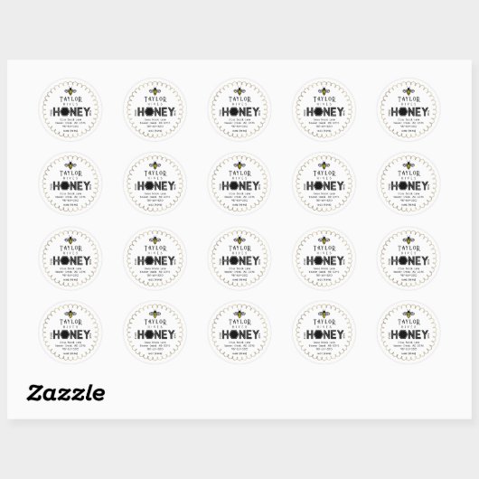 Modern Honey Label met Hexagon Border en Bee (Vel)
