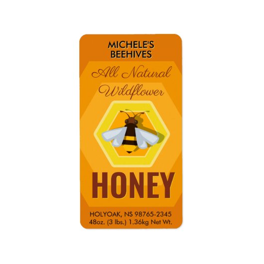 Modern Honeycomb en Bee Honey Jar Etiket (Voorkant)