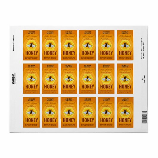 Modern Honeycomb en Bee Honey Jar Etiket (Full Sheet)