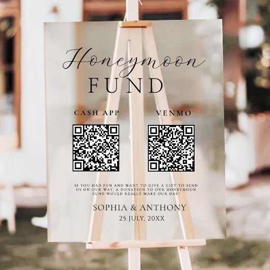 Modern Honeymoon Fund QR Code Acryl Trouwbord Bord