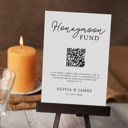 Modern Honeymoon Fund QR Code Sign, bruiloft Kaart