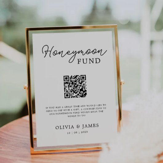 Modern Honeymoon Fund QR Code Sign, bruiloft Kaart