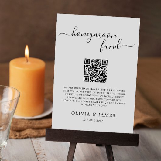 Modern Honeymoon Fund QR Code Sign, bruiloft Kaart
