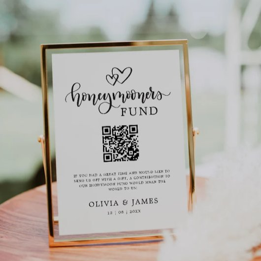 Modern Honeymoon Fund QR Code Sign, bruiloft Kaart