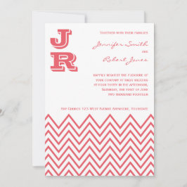 Modern Honeysuckle Pink Chevron Wedding Invitation Kaart