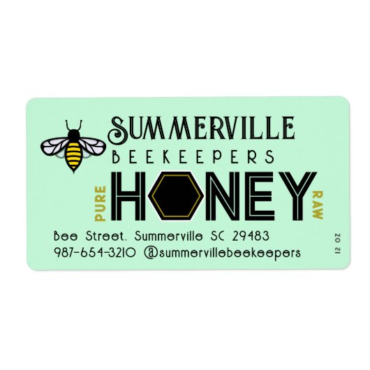 Modern honinglabel met zeshoekige rand en bij etiket (Voorkant)