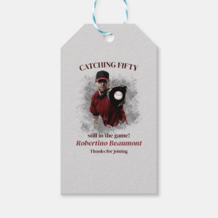Modern honkbal Catching Fifty mannen 50ste verjaar Cadeaulabel