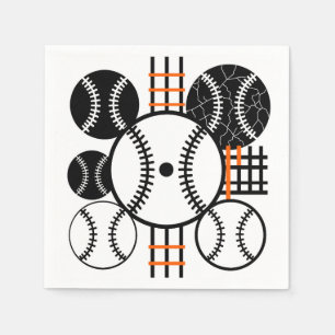 Modern honkbal zwart wit oranje kleurpatroon servet