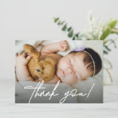 Modern horizontaal Baby foto handlettering script Bedankkaart (Staand voorkant)