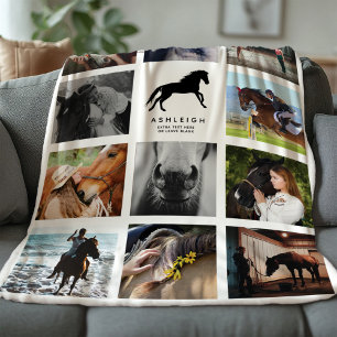 Modern Horse Photo Collage Equestrian Keepomwille Fleece Deken