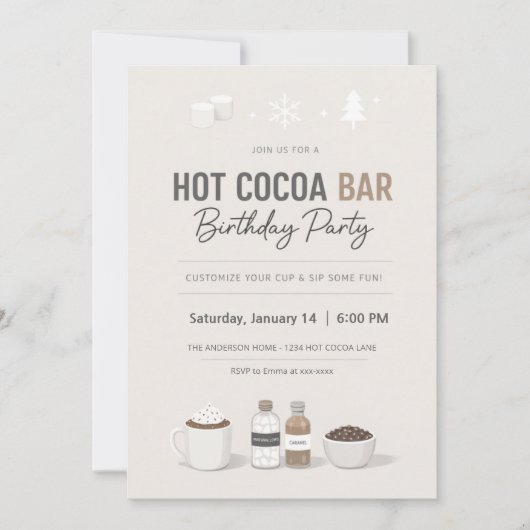 Modern Hot Cocoa Bar Birthday Invitation (Devant)