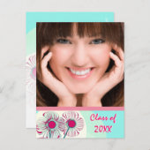 Modern Hot Pink Aqua Afstuderen Open Huis Uitnodig Uitnodiging Briefkaart (Voorkant / Achterkant)