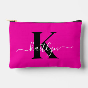 Modern Hot Pink Black Script Monogram Etui