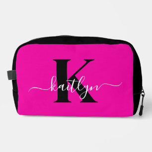 Modern Hot Pink Black Script Monogram Toilettasje