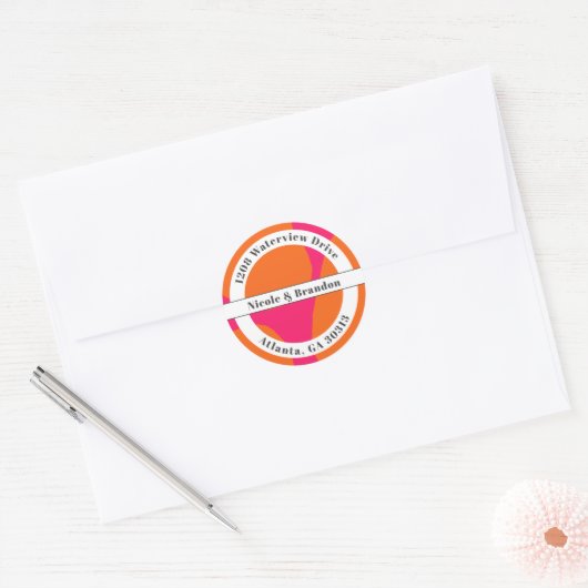 Modern Hot Pink en Oranje Abstract Ronde Sticker (Envelop)