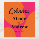 Modern Hot Pink en Oranje huwelijk Wijn Etiket (Enkel label)