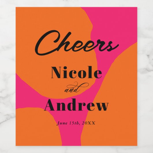 Modern Hot Pink en Oranje huwelijk Wijn Etiket (Enkel label)