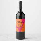 Modern Hot Pink en Oranje huwelijk Wijn Etiket (Voorkant)