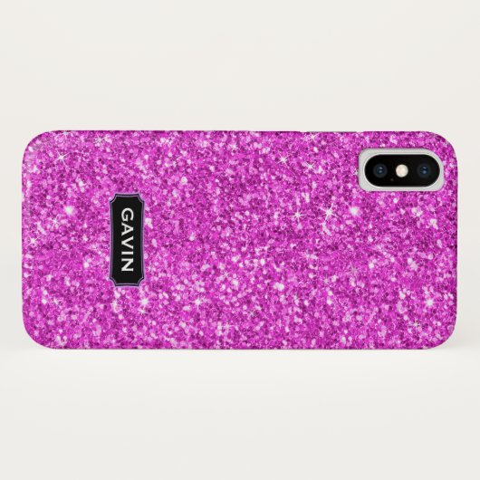Modern Hot Pink Faux Glitter Monogram Case-Mate iPhone Case (Achterkant (horizontaal))