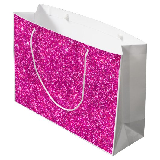 Modern Hot Pink Faux Glitter Pattern Girly Large Cadeauzakje (Achterkant Gekanteld)