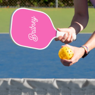 Modern Hot Pink gepersonaliseerd monogram en naam Pickleball Paddle