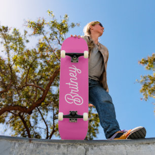 Modern Hot Pink gepersonaliseerd monogram en naam Skateboard