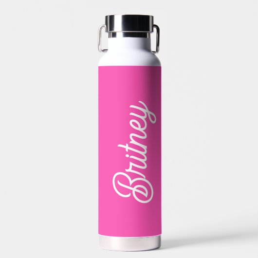 Modern Hot Pink gepersonaliseerd monogram en naam Waterfles (Voorkant)