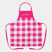 Modern hot pink gingham script naam schort (Voorkant)