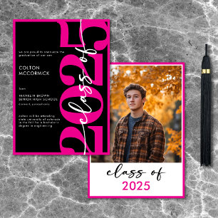 Modern Hot Pink Typography Afstuderen Aankondiging