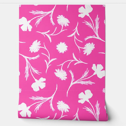 Modern Hot Roze & Wit Bloemen Vrijheid Schattige M Behang (Afrollen)