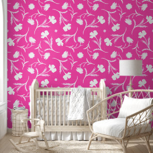 Modern Hot Roze & Wit Bloemen Vrijheid Schattige M Behang