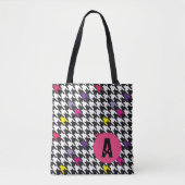 Modern Houndstooth Pattern Monogram Draagtas (Voorkant)