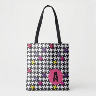 Modern Houndstooth Pattern Monogram Draagtas